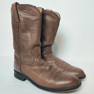 Justin Boots 3714 Vintage Men's Roper Leather Pull On Round Toe Brown Size 7C
